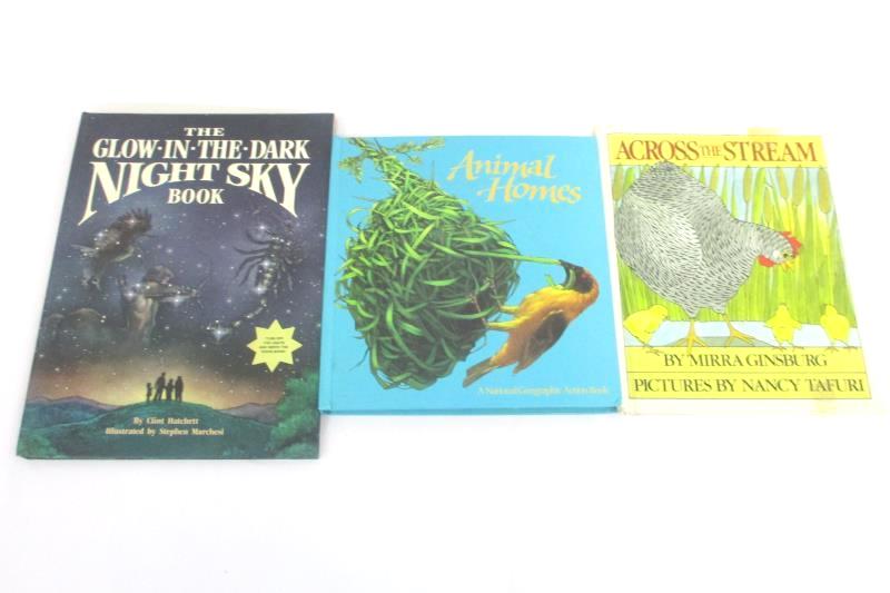 Lot of 3 Vintage Kids' Books: Night Sky + Animal Homes + Across The Stream