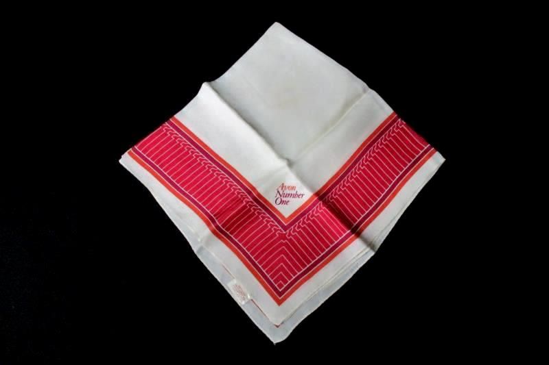 Vintage Avon Number One Acetate Twill Scarf Beige Red Orange Burgundy