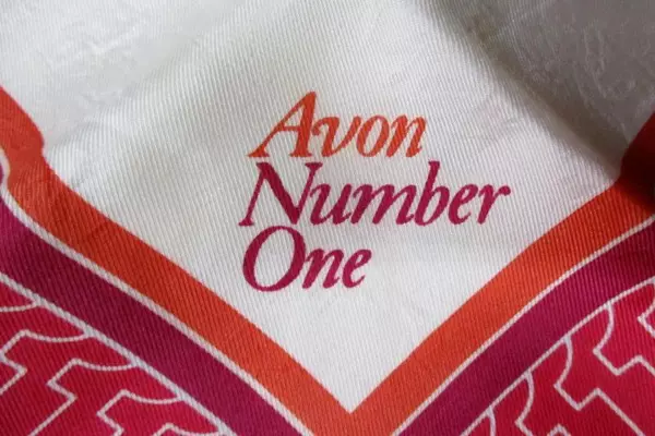 Vintage Avon Number One Acetate Twill Scarf Beige Red Orange Burgundy