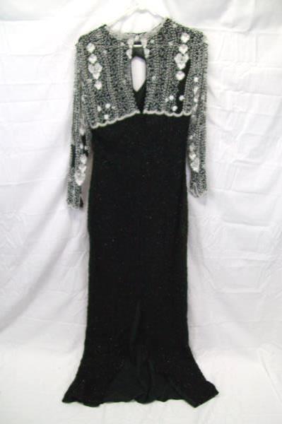 Black White Beaded Formal Holiday Evening Gown Size Small by LAURENCE KOZAR