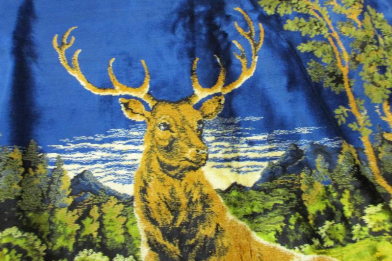 Vintage Carpet Tapestry Deer Forest Pine Cone Outline 49" X 70.75"