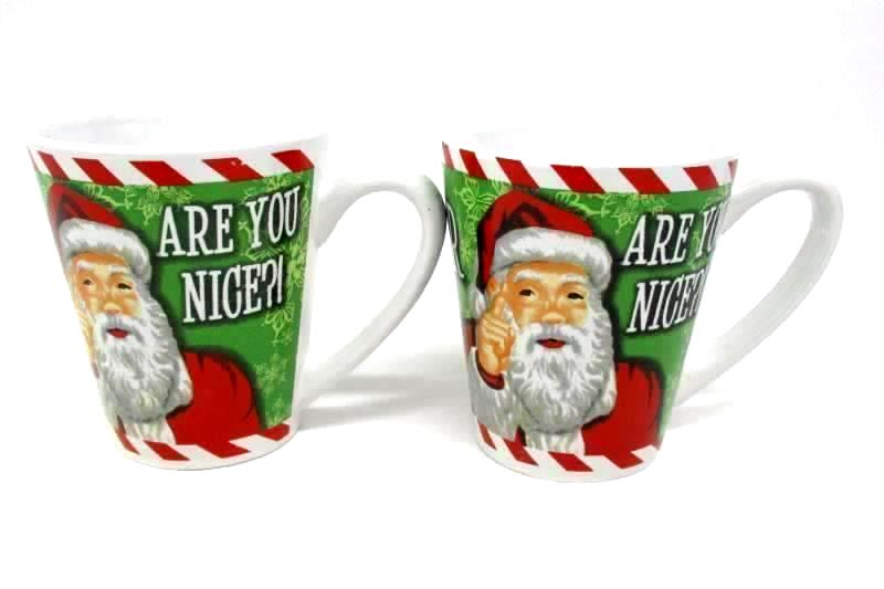 WONDERTREATS Inc Are You Naughty or Nice? Ceramic Coffee Mugs Set Of Two