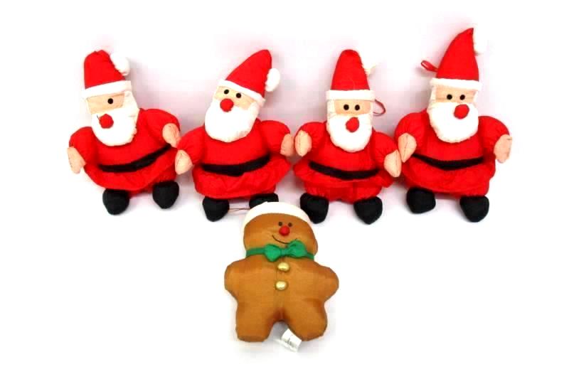Lot Of 4 Plush Santa Ornaments Oriental Trading & 1997 Gibson Gingerbread Man