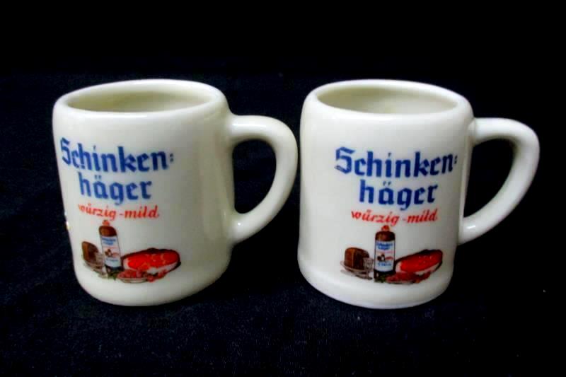 2 German Miniature Ceramic Schinken hager Beer Steins Mugs Shot Bavarian Hofbrau