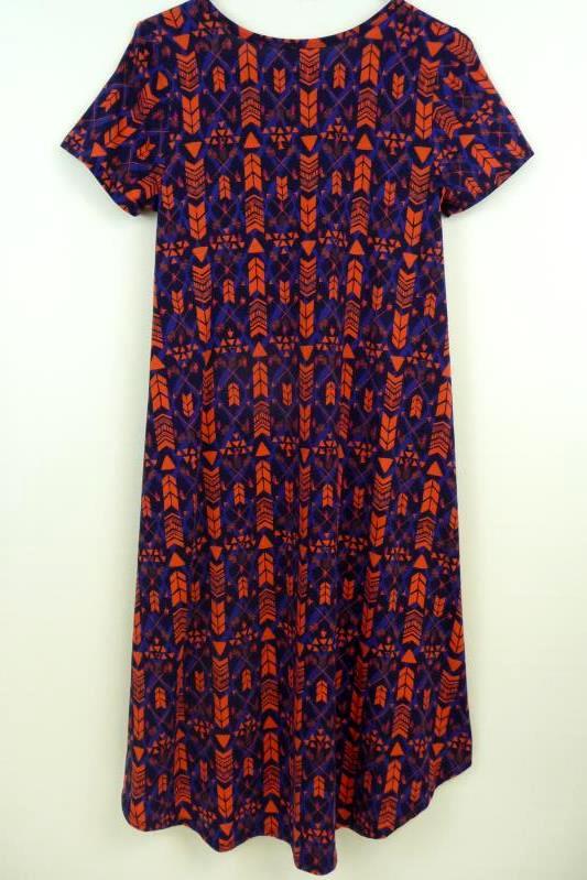 LuLaRoe Carly Dress XS Blue Coral Tribal Design Hi-Lo Short Sleeve