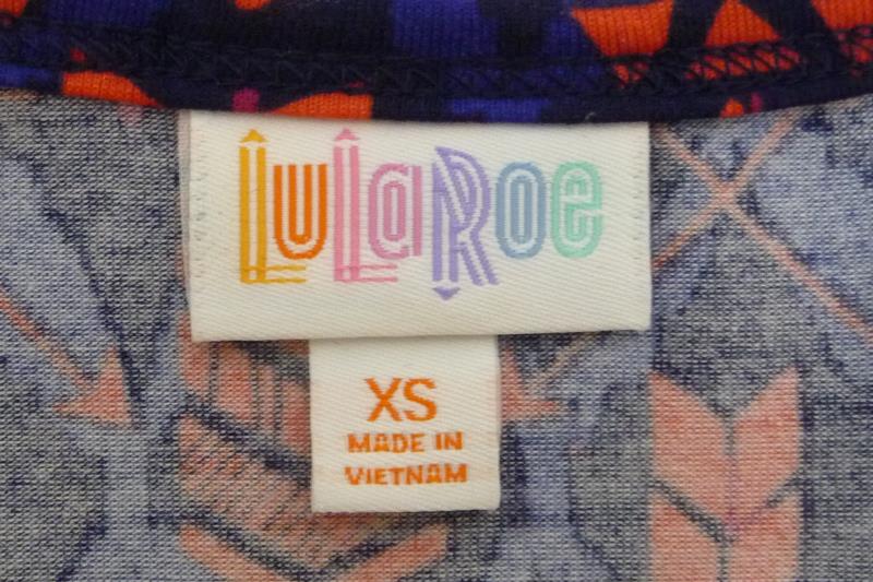 LuLaRoe Carly Dress XS Blue Coral Tribal Design Hi-Lo Short Sleeve