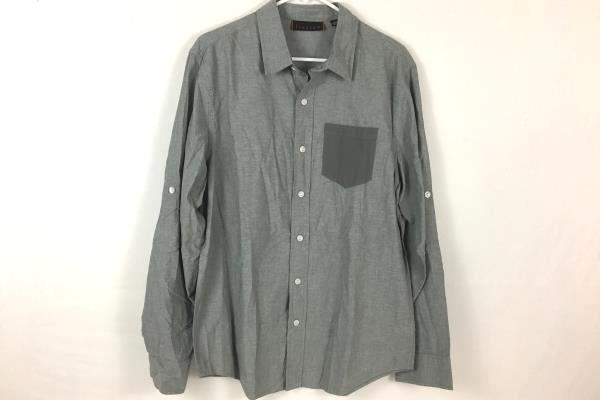 Fission Men's Slim Fit Button Up Grey Long Sleeve Dress Shirt Size Large