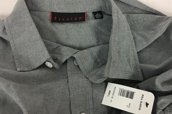 Fission Men's Slim Fit Button Up Grey Long Sleeve Dress Shirt Size Large