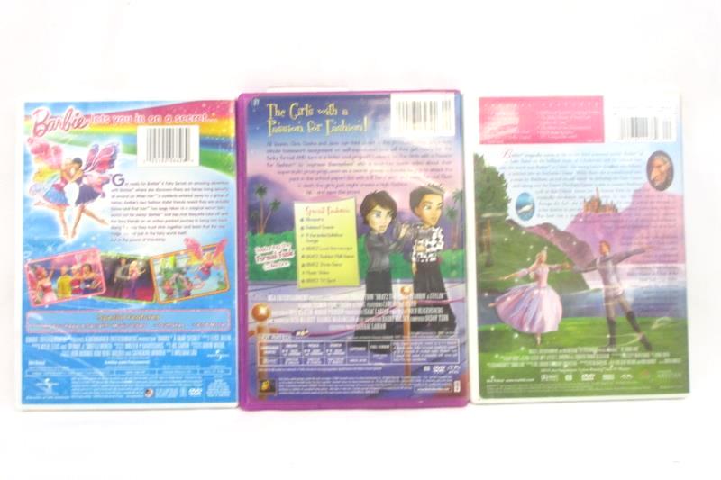 Lot of 3 Kids DVDs Bratz the Video Barbie Swan Lake Barbie a Fairy Secret