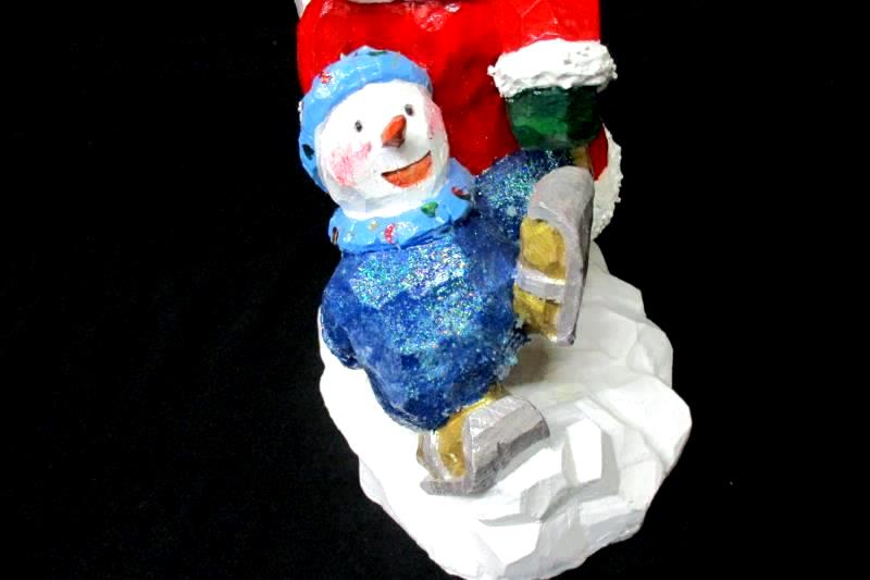 Bisque Skating Santa And Snowman Figurine 8.25 in