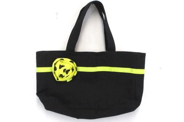 Tote Bag Purse Black Yellow Polka Dot Floral Medium Cotton Blend