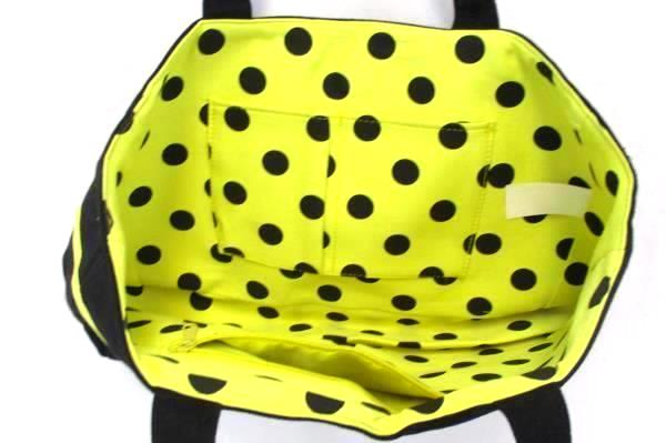 Tote Bag Purse Black Yellow Polka Dot Floral Medium Cotton Blend
