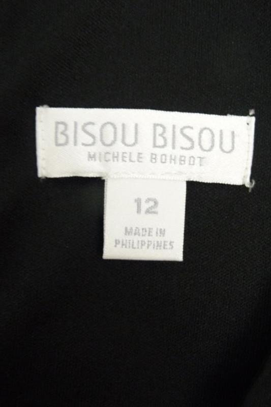 Bisou Bisou Women's Black Multi Print Sleeveless Short Dress Illusion Neck Sz 12