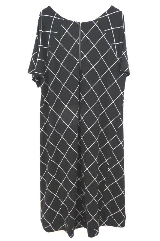 Ellos Women's Black White Diamond Shift Dress Midi Hi-Lo Hem Sz M 14/16