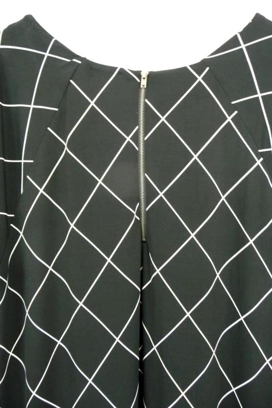Ellos Women's Black White Diamond Shift Dress Midi Hi-Lo Hem Sz M 14/16