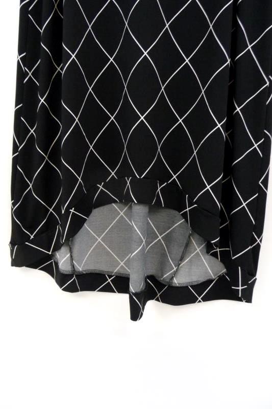 Ellos Women's Black White Diamond Shift Dress Midi Hi-Lo Hem Sz M 14/16