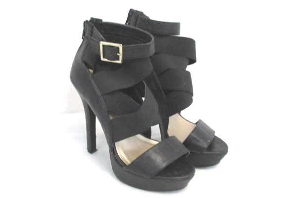 Qupid Strappy Stiletto Heels Black Buckle Zip Platform Womens 6.5