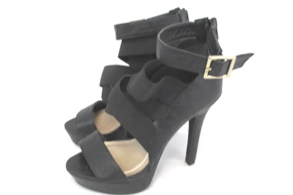 Qupid Strappy Stiletto Heels Black Buckle Zip Platform Womens 6.5