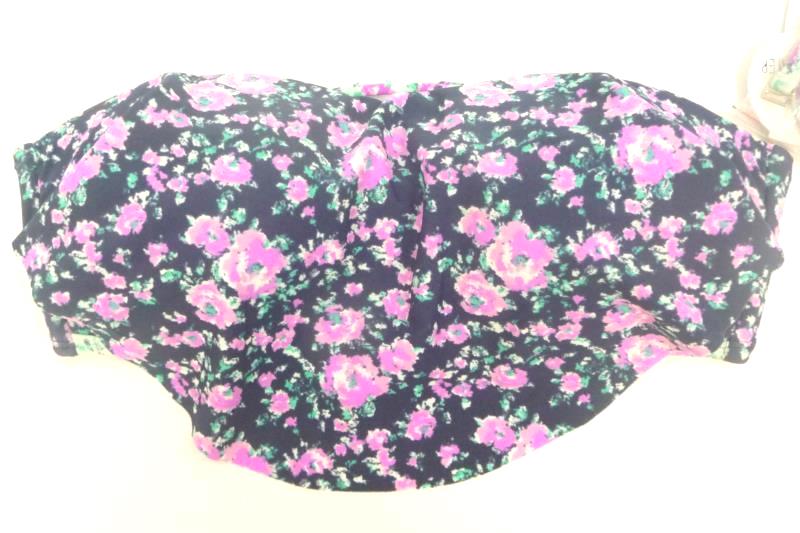 Hot Water Floral Strapless Bikini Swim Top Size S Navy Purple Teal