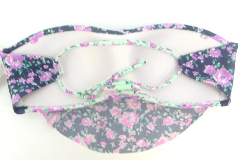 Hot Water Floral Strapless Bikini Swim Top Size S Navy Purple Teal