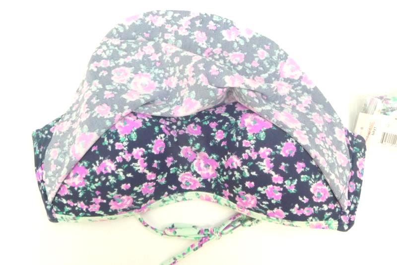 Hot Water Floral Strapless Bikini Swim Top Size S Navy Purple Teal