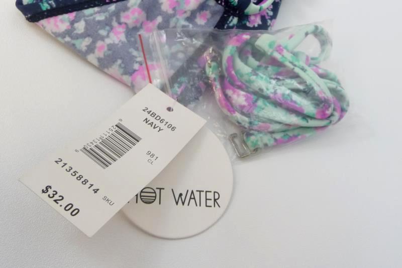 Hot Water Floral Strapless Bikini Swim Top Size S Navy Purple Teal