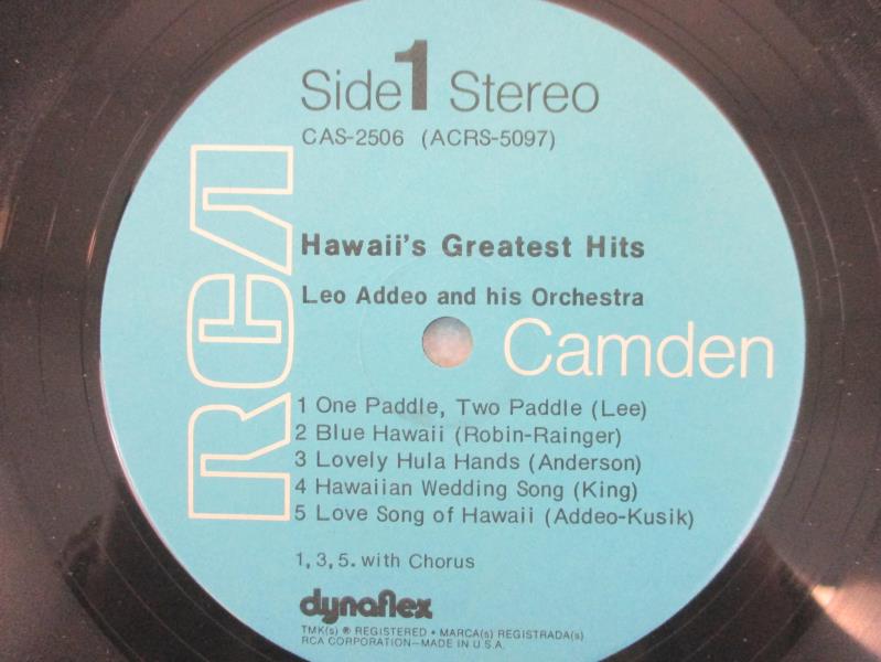Hawaii's Greatest Hits Leo Addeo And Hirs Orchestra Jazz Vinyl Record