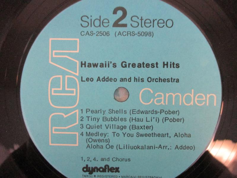 Hawaii's Greatest Hits Leo Addeo And Hirs Orchestra Jazz Vinyl Record