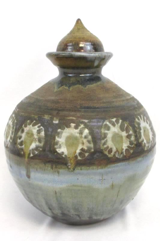 Lidded Drip Glaze Pottery Vase Brown Deco with Lid Stopper