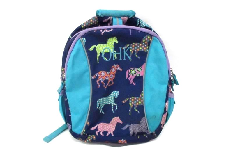 Garnet Hill Kids Backpack Lavender Teal Blue Gray With Horse Decor OHK Monogram