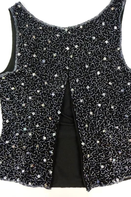 Sean Collection Women's Black Beaded Sleeveless Evening Top Silk Formal Size S
