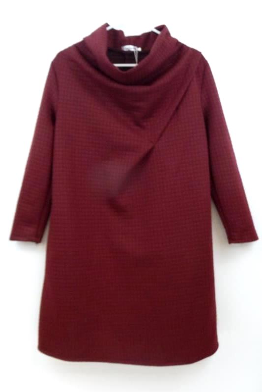 red cowl neck sweater dress