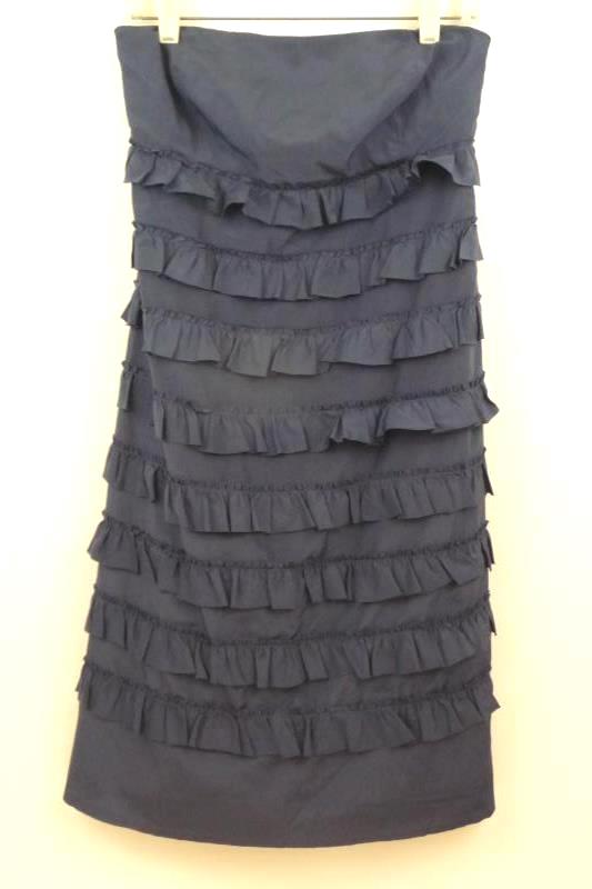 Gap Women's Navy Blue Strapless Tiered Ruffle Dress Silk Blend Sz 10 Wired