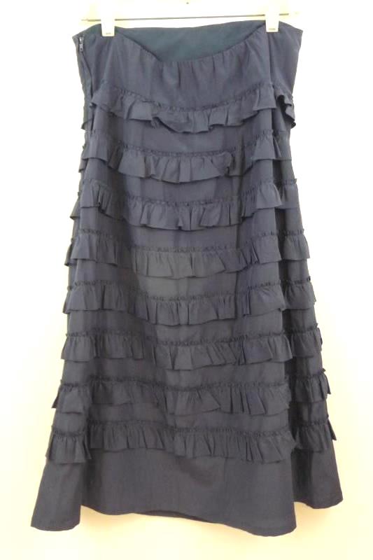 Gap Women's Navy Blue Strapless Tiered Ruffle Dress Silk Blend Sz 10 Wired