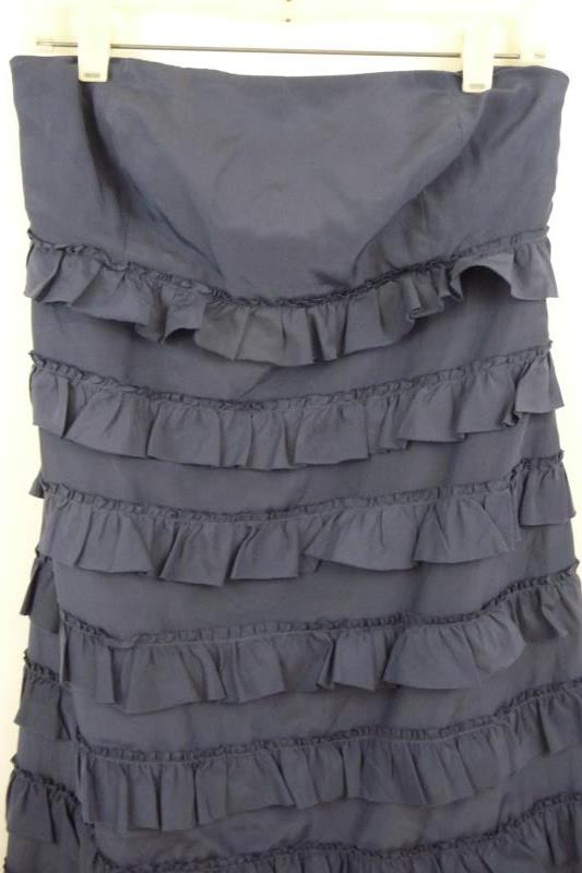 Gap Women's Navy Blue Strapless Tiered Ruffle Dress Silk Blend Sz 10 Wired