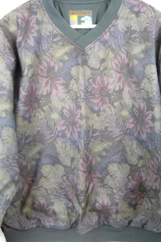 Forrester's Outerwear Men's Golf Pullover Black Floral Print Wind Jacket Sz L