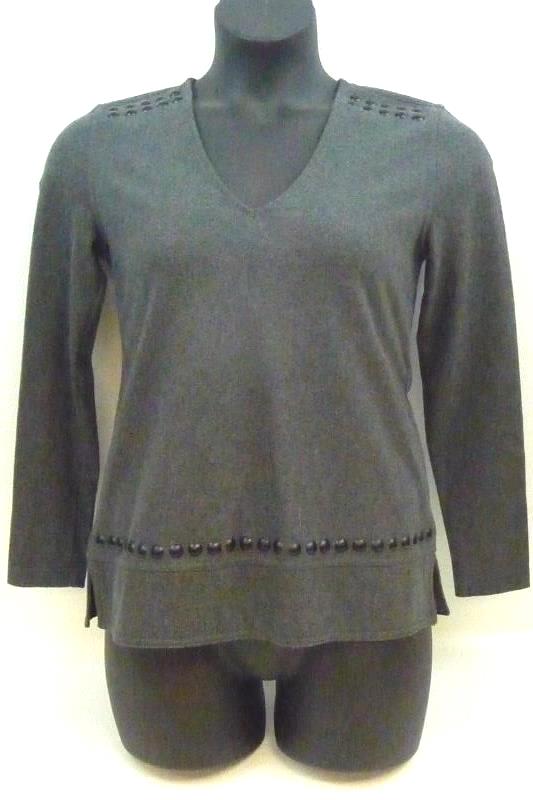 Banana Republic Women's Gray V Neck Pullover L S Sweater Black Accents Sz S