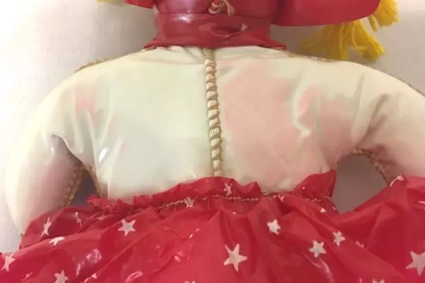 Vintage Cowgirl Baby Doll Toy 10.5" Tall Red & Stars Plush Plastic