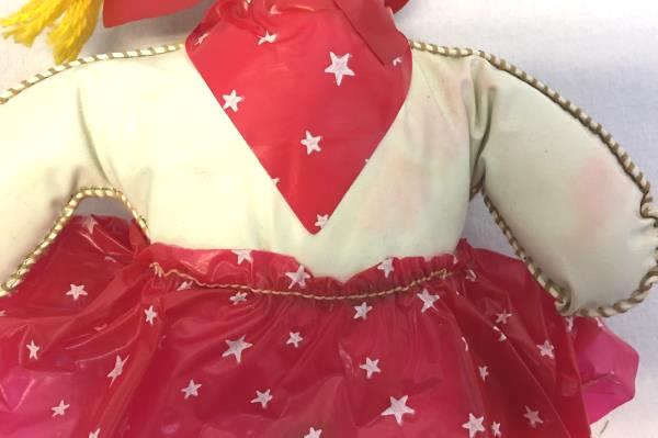 Vintage Cowgirl Baby Doll Toy 10.5" Tall Red & Stars Plush Plastic