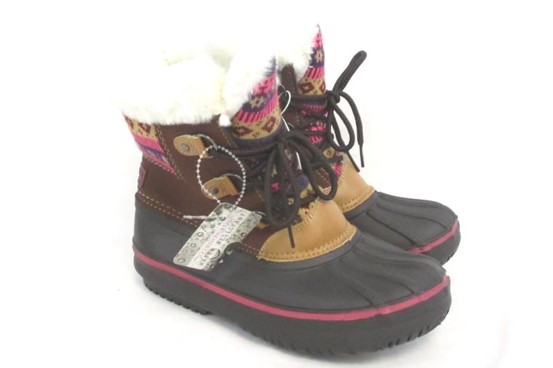 London Fog Girl’s Faux Fur Lined Winter Snow Boots Brown Pink Size 4 with Tag