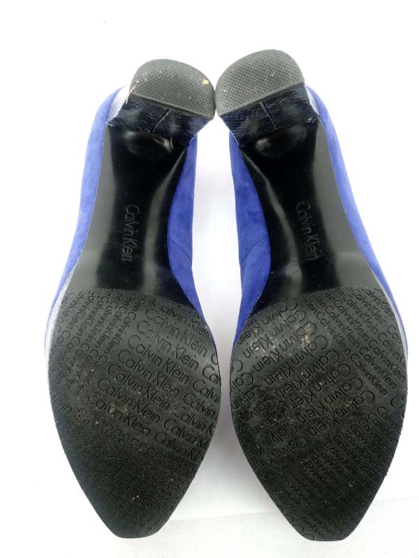Calvin Klein Malissa Blue Suede Pumps with Snake Print Heels Size 8.5M