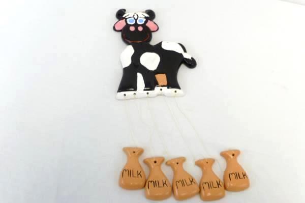 Macky 559 Cow & Milk Jugs Wind Chime Ceramic S23 Decorative Farm Dairy Hanging