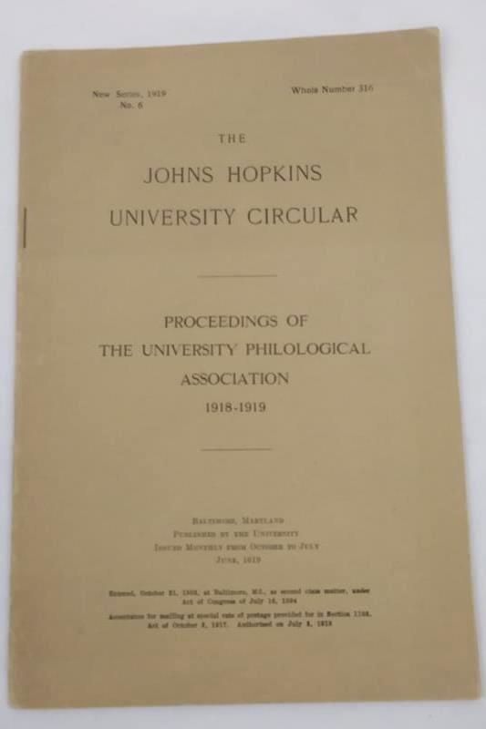 Antique Johns Hopkins University Circular Philological Association 1918-1919