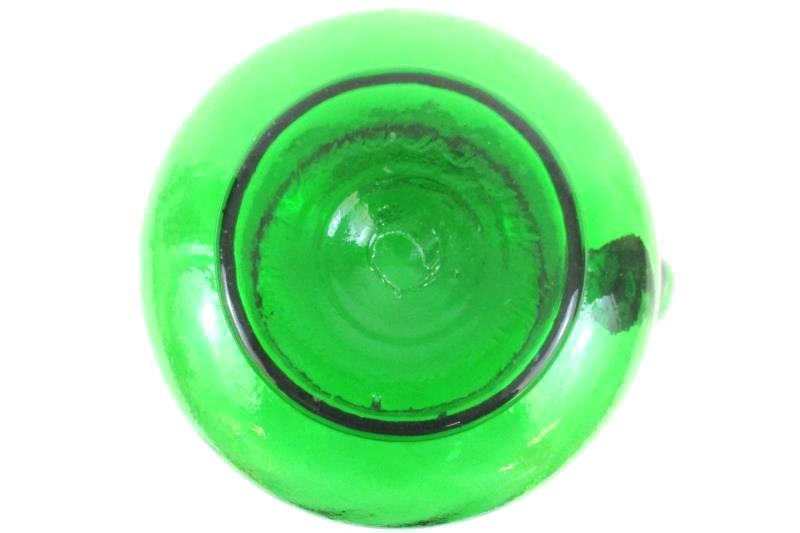 Green Glass Pitcher Medium Size Round Swirl Design With Handle Art Decorative