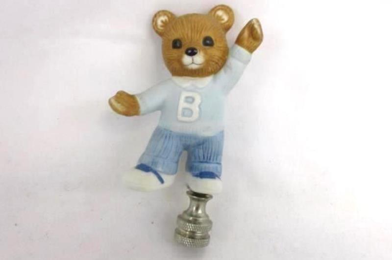 Vintage Teddy Bear Lamp Finial Porcelain and Silver Tone Metal