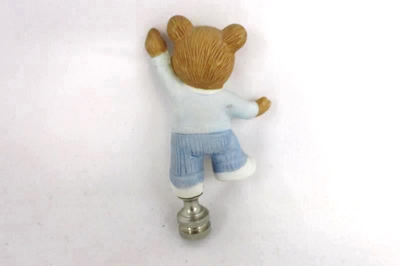 Vintage Teddy Bear Lamp Finial Porcelain and Silver Tone Metal