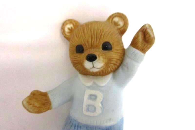Vintage Teddy Bear Lamp Finial Porcelain and Silver Tone Metal