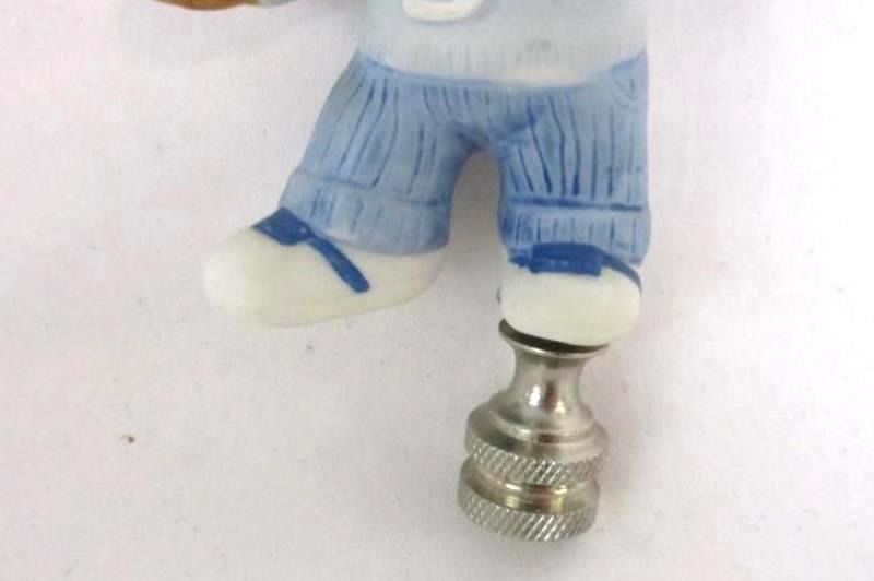 Vintage Teddy Bear Lamp Finial Porcelain and Silver Tone Metal