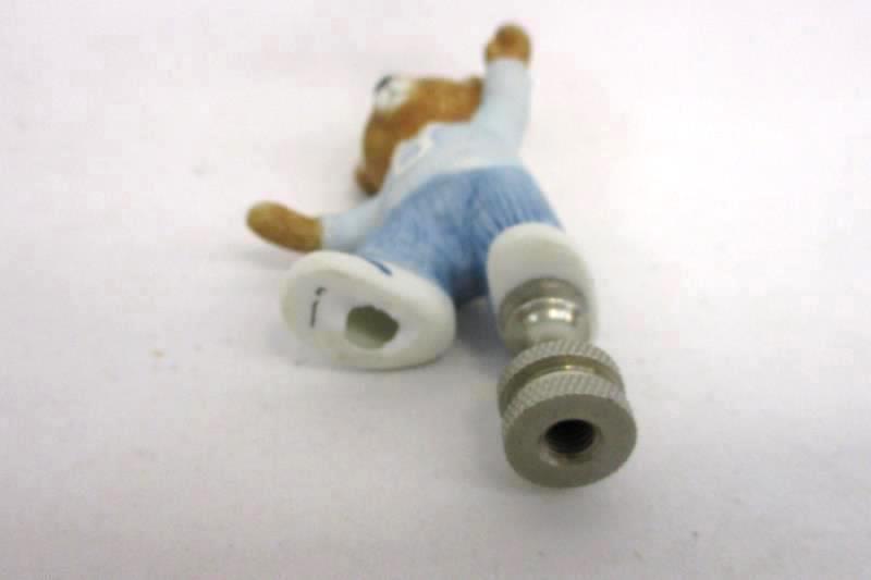 Vintage Teddy Bear Lamp Finial Porcelain and Silver Tone Metal