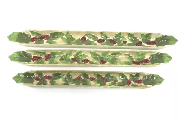 Olive Oil Dipping Serving Trays Set Of 3 Grape and Leaves Decor Red Green